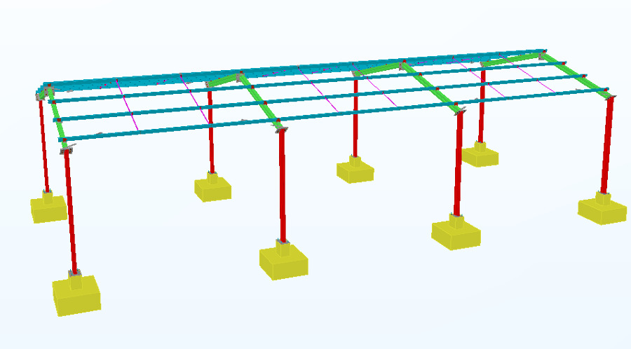 Modelación de galpón sin cierre lateral