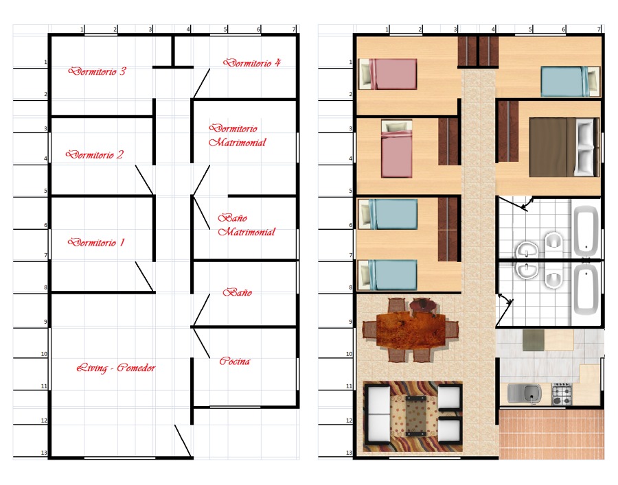 Casa Modelo Christopher: Base: 7 x 13 m.
