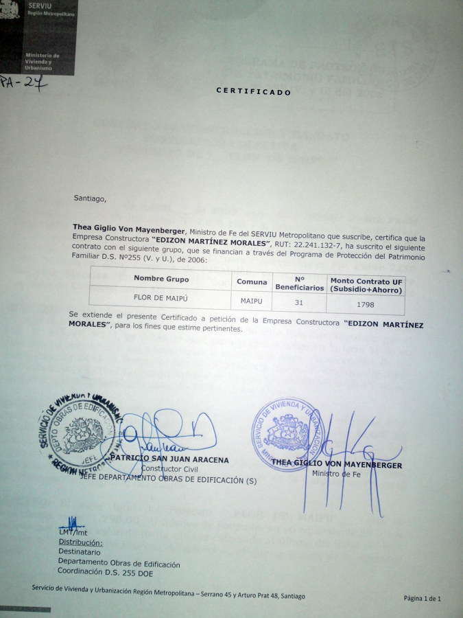certificado de buena gestion Serviu