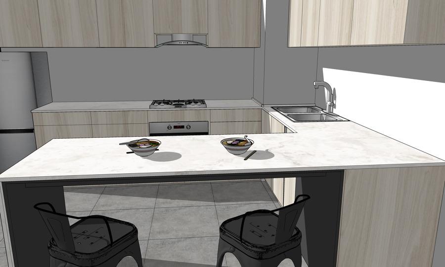 Modelado 3D Cocina en Espacio 2x3