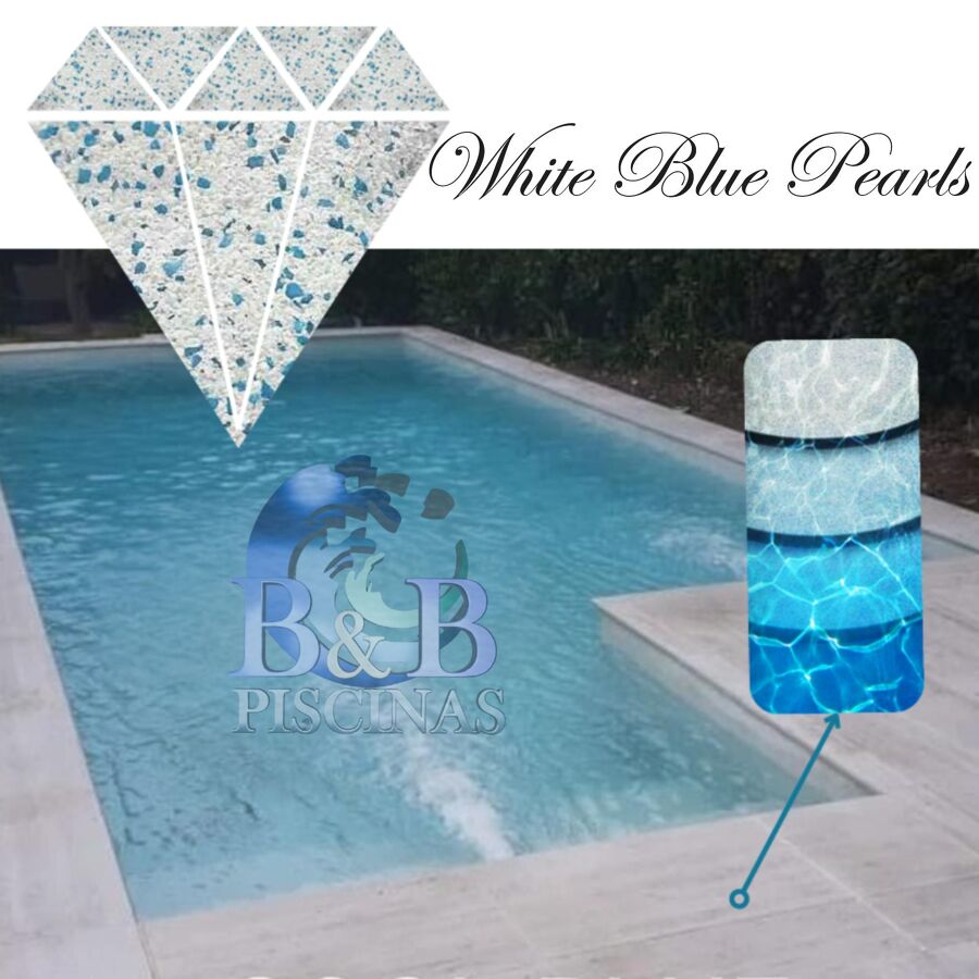 Piscina con revestimiento White Blue Pearls.
