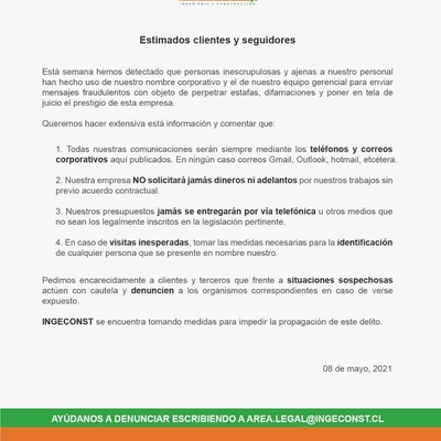 Por favor tomar consideración