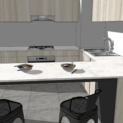 Modelado 3D Cocina en Espacio 2x3