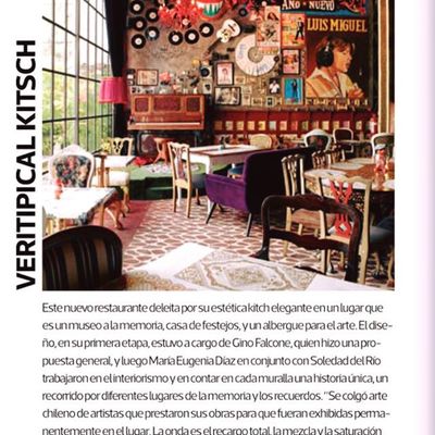 Revista MASDECO La Tercera/Reportaje Restaurante Veritipical Kitsch.