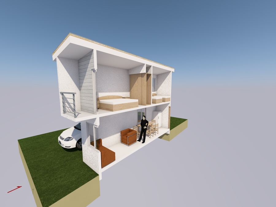 Corte 3D Vivienda Pareada 2 pisos