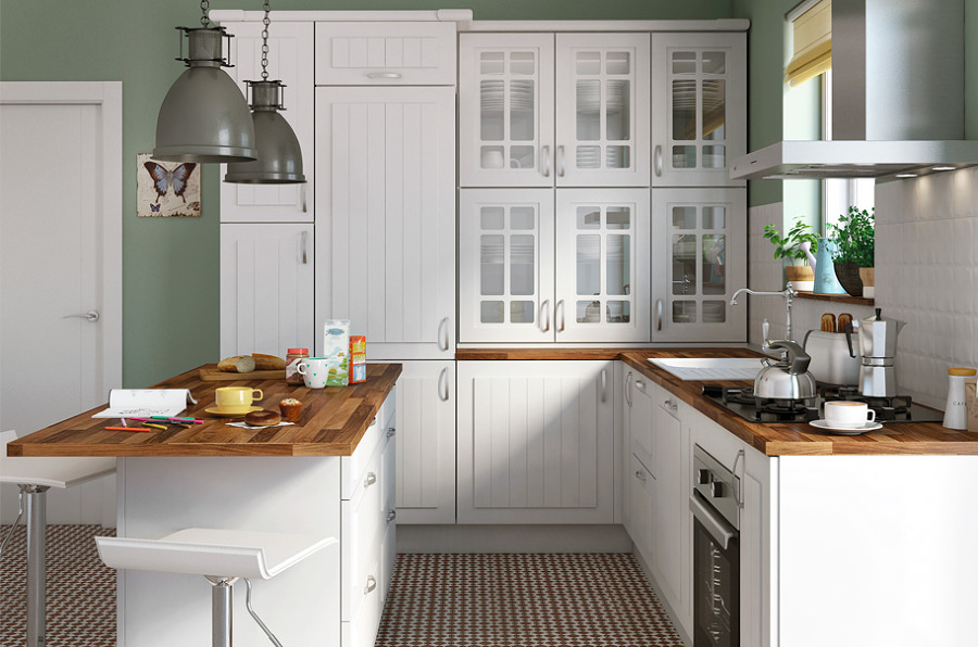 cocina con encimera de madera