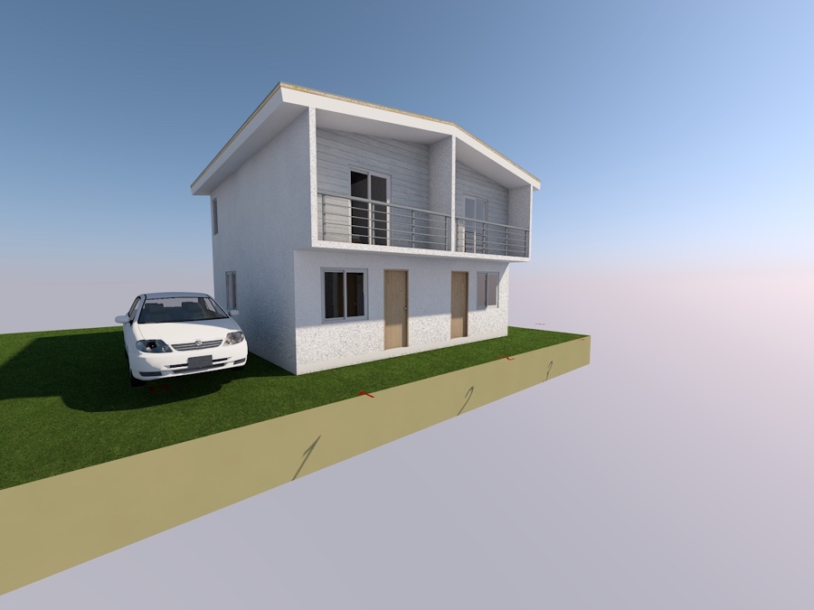Imagen 3D vivienda pareada de dos pisos