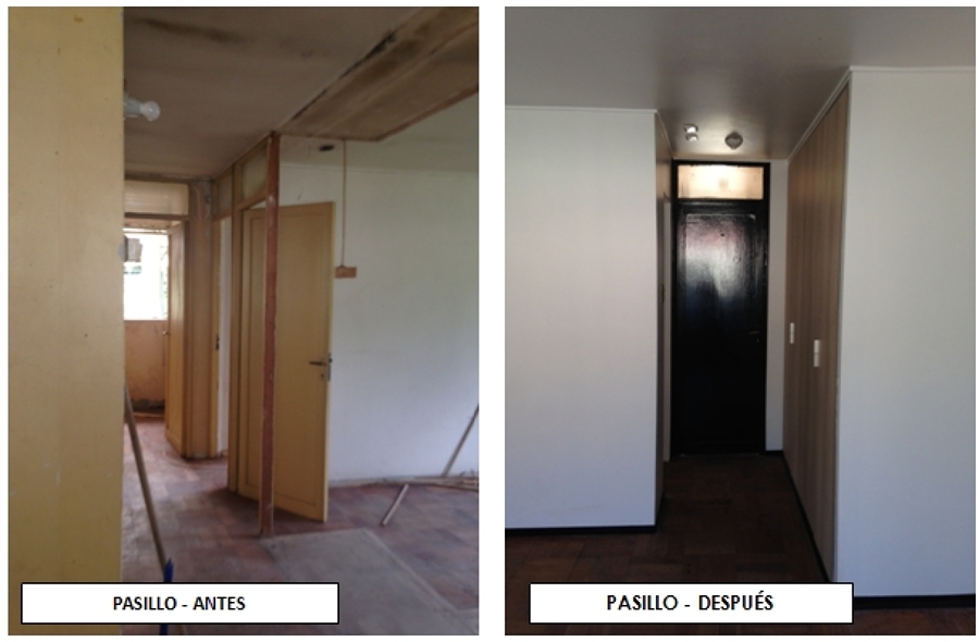 PASILLO A DORMITORIOS ANTES Y DESPUÉS