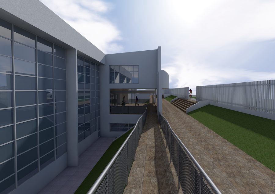 Vista rampa de acceso en fachada