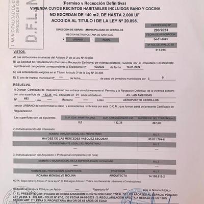 Certificado de recepción final vivienda