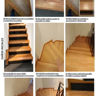 renovación de escalera con piso vinílico y conservación de madera origina