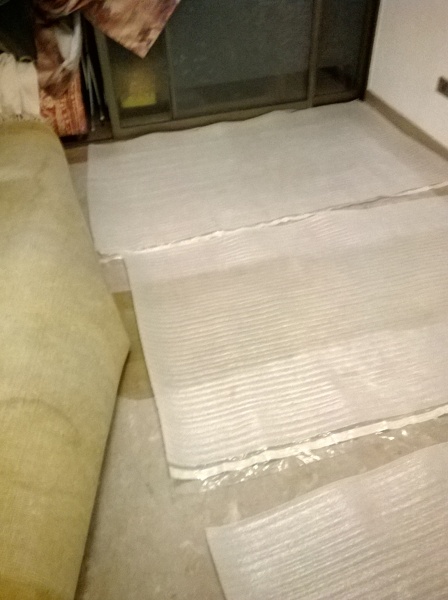 preparacion e inicio de instalacion de espuma niveladora y piso flotante.